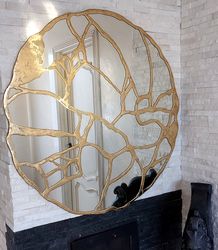 Asymmetrical mirror wall decor Kintsugi mirror Aesthetic mirror Wavy mirror Irregular mirror gold frame