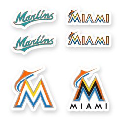 Miami Marlins Stickers Set of 6 by 3 inches MLB Team Decals Car Window Truck Laptop Case Wall Outdoor