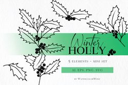 Holly Birth Month Flower SVG files December Birthday Flower Clipart For Instant Download
