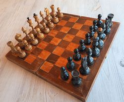 Weighted Russian wooden chess set vintage - Antique Soviet chess set 1950s