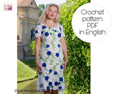 Lace dress with cornflowers irish crochet , irish crochet pattern , crochet  dress pattern , crochet pattern ,