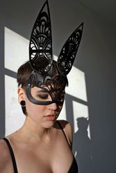 genuine leather mask, rabbit mask, play mask, bdsm mask, leather bunny mask, whip and cake