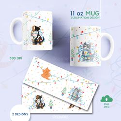 11 Oz Christmas Mugs, Cats And Dogs Sublimation Designs For Mugs, PNG, JPEG Digital Download