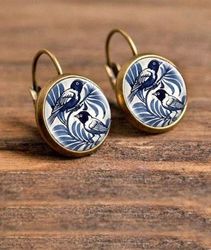 Blue Sparrow Patterned Earrings