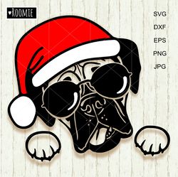 Christmas Boxer Dog Svg, Boxer With Santa Hat and Sunglasses Shirt Design Decal Clipart Vector Cutfile Cricut Vinyl /200