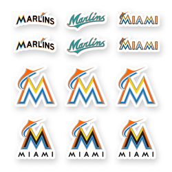 Miami Marlins MLB Team Stickers Set of 12 by 2 inches each decal for Car Truck Window Case Laptop Wall Window Outdoor