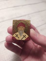 Saint Spiridon of Trimifunt | Hand painted icon | Travel size icon | Christian icon | Christian gift | Orthodox icon