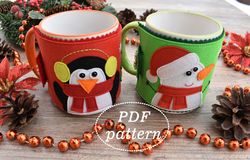 Christmas Cup Cozy Felt PDF Pattern, Christmas Pattern, Felt mug cozy, Cup warmer, Christmas Table, Mug Hugger