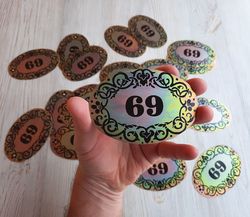 Address oval door number plate 69 - Sixty nine room number sign vintage