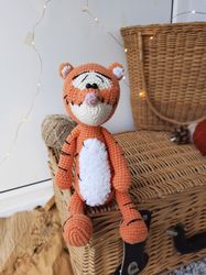 Soft tiger toy 12 inch gift for baby. Orange tiger cub Disney cartoon character. Stuffed animal tiger soft toy
