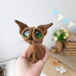 Stuffed cat sculpture sitting realistic pet replica 6 inch. Handmade custom interior cat toy for house decor