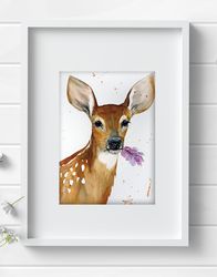 Original watercolor painting 7x10 inches deer animal art butterfly by Anne Gorywine