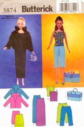 PDF Copy of Vintage Butterick 3874 Clothing Patterns for Barbie Dolls and Fashions Dolls size 11 1/2 inches
