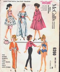 PDF Copy of Vintage MC Calls 6260 Clothing Patterns for Barbie Dolls and Fashions Dolls size 11 1/2 inches