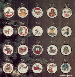 Vintage 50 Round Mini Christmas Ornaments 06 cross stitch pattern PDF Classic Holiday Designs 2-3 inch Instant Download
