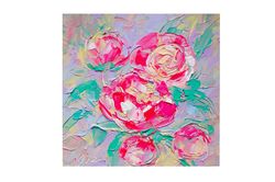 Painting Peony,  Bluehead bouquet painting, original art, acrylic art gift, interior wall, A gift for a girl, Wall art