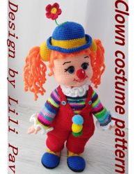 Clown Costume for doll Crochet Pattern, Removable clothes for doll Download, The pattern available in ENGLISH and FRENCH