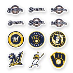 Milwaukee Brewers Stickers Set of 12 by 2 inches MLB Team Car Truck Window Logo Mascot Emblem Case Laptop Wall Outdoor