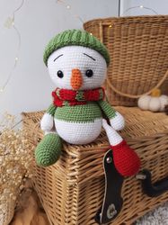 Stuffed Snowman toy for Christmas Gift. Handmade winter toy Christmas Decor Snowman Plush.  Stuffed Snowman with Hat