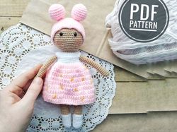 Amigurumi Candy Doll crochet Pattern. Amigurumi sweet doll in pink dress 8 inch