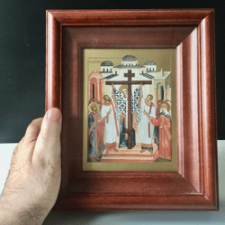 The Elevation of the Holy Cross | High quality Serigraph icon in wooden BOX or case | Size: 10,5" x 9"