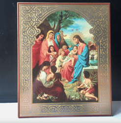 Christ Blessing The Children | Inspirational Icon Decor| Size: 8 3/4"x7 1/4"