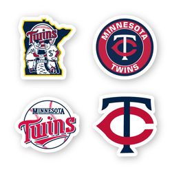 Minnesota Twins Stickers Set of 4 by 3 inches Decals MLB Team Car Truck Window Laptop Case Wall Outdoor Bumper Door
