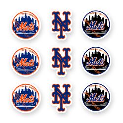 New York Mets Emblem Logos Stickers Set of 9 by 2 inches each Decal Vinyl Car Truck Window Bumper Door Laptop Case