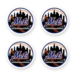 New York Mets Round Logo Emblem Stickers Set of 4 by 3 inches Car Truck Window Decals Case Laptop Wall Outdoor Dark