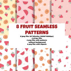 Cute Seamless Patterns With Fruits. Summer Seamless Pattern. Seamless Pattern for Baby Clothes, textile, wrapping paper