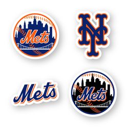New York Mets Round Logo Emblem Stickers Set of 4 by 3 inches Car Truck Window Decals Case Laptop Wall Outdoor