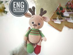 Amigurumi Deer crochet pattern PDF. Amigurumi fawn Christmas tutorial. Santa helper reindeer.
