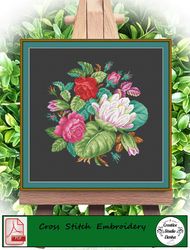 Vintage Cross Stitch Scheme Lilies and roses