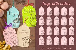 Tags with cakes. File for cutting