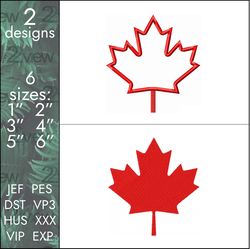 Maple leaf Embroidery Designs, 2 design Canadian pack, 6 sizes