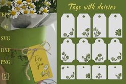 Set of tags with daisies. SVG files for cutting.