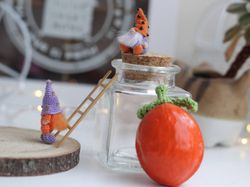 Christmas gnome micro crocheted toy in a tiny house walnut shell dollhouse miniature funny gift for mom handmade gift