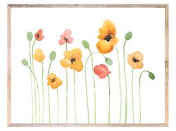 Poppies Art Print Flowers Watercolor Painting Floral Yellow Poppy Wall Art Minimalist Botanical Poster Golden Poppies