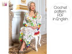 Crochet dress pattern , Wedding lace dress with poppies and cornflowers , irish crochet pattern , crochet flower pattern