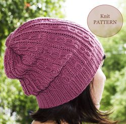 Loose knit hat - Cable beanie with elongated top - Cable knit  hat  tutorial -Slouchy hat pattern - Beanie knit pattern