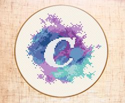 Letter C cross stitch pattern Modern cross stitch Watercolor xstitch Monogram embroidery Initial C Counted cross stitch