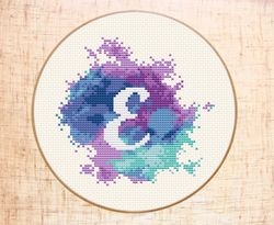 Letter E cross stitch PDF pattern Modern cross stitch Monogram embroidery Watercolor x-stitch Baby Name Initial