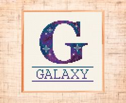 Letter G cross stitch pattern Monogram cross stitch Kids name cross stitch Galaxy Initial cross stitch Starry night sky