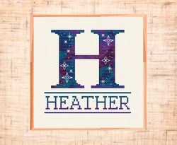 Letter H cross stitch pattern Monogram cross stitch Family name cross stitch Galaxy Wedding cross stitch Customizable