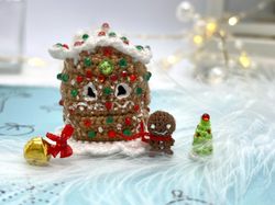 Gingerbread house miniature Christmas gift  gingerbread man dollhouse miniatures tiny home micro crochet unique gift