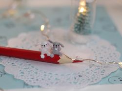 Christmas miniatures bunny figurines micro crochet animals dollhouse christmas decor cute gift for mom tiny figurines