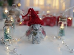 christmas bunny crochet animal handmade miniature toy holiday shelf sitter cute gift for mom , grandmother , sister