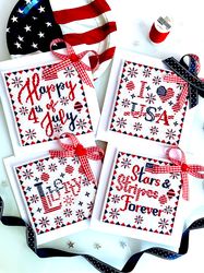 Set of 4 USA Patriotic  Ornament by CrossStitchingForFun, The 4th of July cross stitch patterns PDF, Instant download