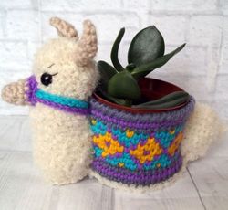 Lama Planter, crochet succulent planter, handcrafted pot holder, succulent holder