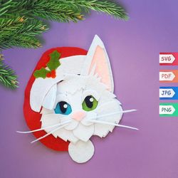 Christmas ornaments felt pattern , Santa cat tree ornaments , Animals svg files cricut Christmas , Gifts for cat lovers